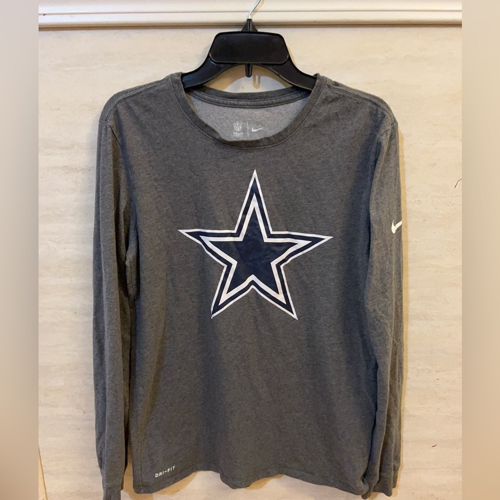 Men's Nike Gray Dallas Cowboys Sideline Dri-FIT Long Sleeve T-Shirt.